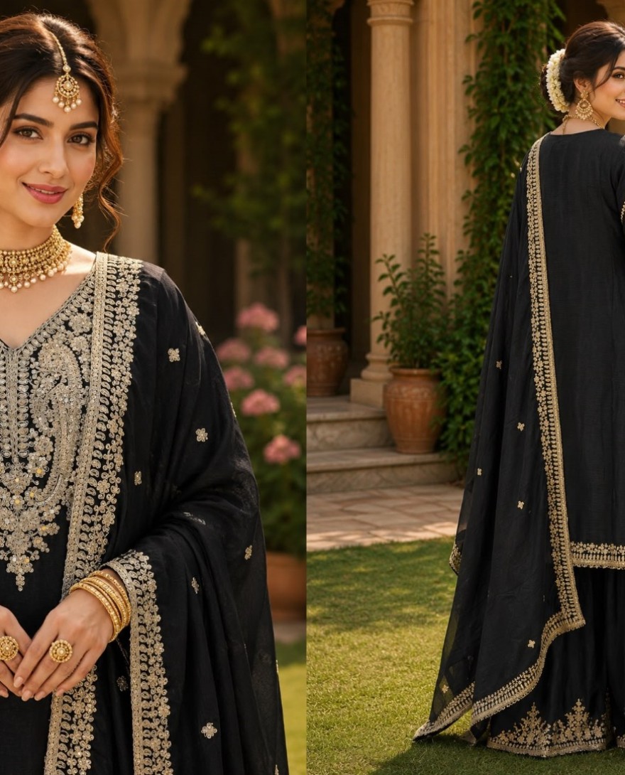 BLACK - Fab Black Chinon Salwar Suit